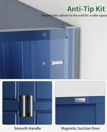 75" Tall Metal Storage Cabinet with 2 Doors and 4 Adjustable Shelves, Heavy Duty Steel Pantry Cabinet for Garage, Home Office, Kitchen and Laundry Room, Freestanding Utility Cupboard,Blue METALOONG