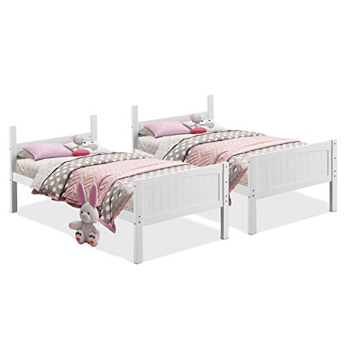 Costzon White Twin Over Twin Convertible Bunk Beds with Ladder and Safety Rail for Kids Costzon
