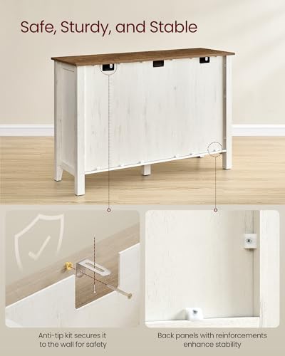 VASAGLE LIRY Collection - Buffet Cabinet, Coffee Bar Cabinet with 3 Drawers, Adjustable Shelves, Sideboard Storage with Cable Holes, Drawer Dividers, Rustic White and Honey Brown UBBK371W01V1 VASAGLE