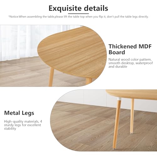 Oval Extendable Dining Room Table for 4-8 People, Modern Wooden Dining Table with MDF Tabletop and Metal Frame, Extendable from 43" to 59" to 74.8", Oval Kitchen Table for Home, Office,Oval Natural Lecut