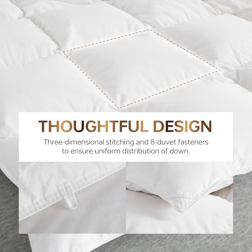 C&W Down Comforter Twin, All Season Duvet Insert - Medium Warmth, 100% Cotton Shell, 30oz Fill Weight, Soft, Noiseless & Breathable, Machine Washable, 3D Baffle Box, White (68"x90") C&W