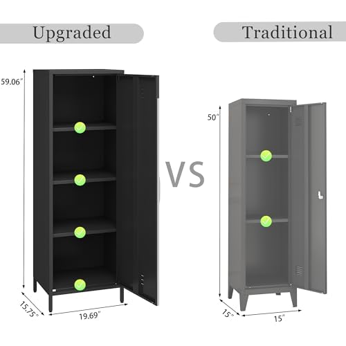 Steehoom Metal Storage Cabinet, Steel File Locker with 3 Shelves 59.06-inch high for School, Living Room, Bedroom, Office (Black) Steehoom