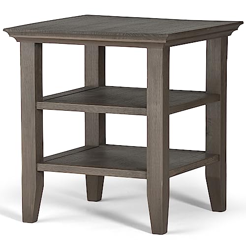 SIMPLIHOME Acadian SOLID WOOD 19 inch wide Square Rustic Contemporary End Side Table in Farmhouse Grey with Storage, 2 Shelves, for the Living Room SIMPLIHOME