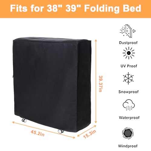 Rollaway Bed Cover 39.5"x15.5"x45.2" Dustproof and Waterproof Folding Bed Storage Cover Large Camping Cots Cover, Easy on and Off, Black UUFCTY