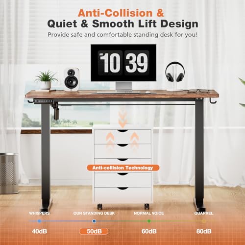 Sweetcrispy Electric Adjustable Height Standing Desk - 55 x 24 inch Sit to Stand Up Desk with Splice Board, Rising Home Office Computer Table with 2 Hook and Wire Hole for Work Sweetcrispy