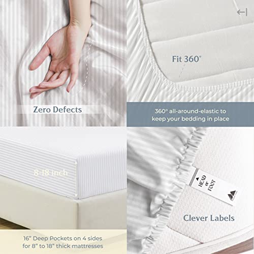 Mayfair Linen 100% Cotton Striped Sheets King Size Bed Set - 500 Thread Count Damask Sheets King Size 4 PC Set (White Stripe), Soft, Cooling, Sateen Weave Hotel-Quality 16" Deep Pocket Bedsheet Mayfair Linen