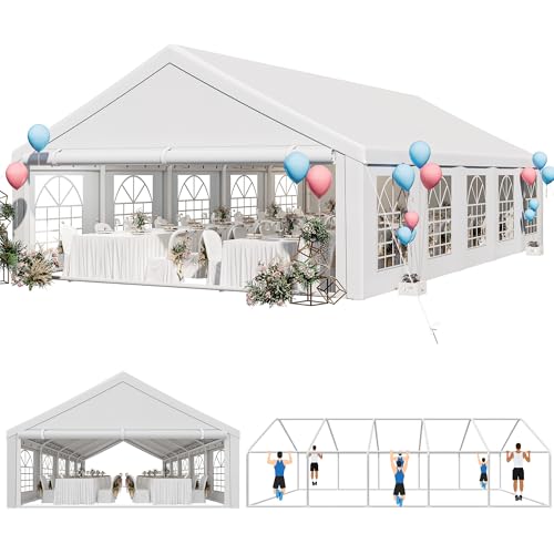 YITAHOME 20x33 ft Party Tent Heavy Duty Outdoor Wedding Event Shelters Upgraded Galvanized Canopy with Large White Roof, Removable PVC Sidewalls & 3 Storage Bags, White YITAHOME