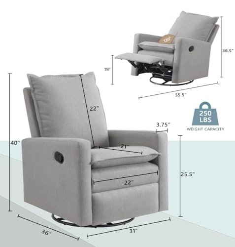 Oxford Baby Uptown Upholstered Swivel Glider and Recliner Nursery Chair, Gray Oxford Baby