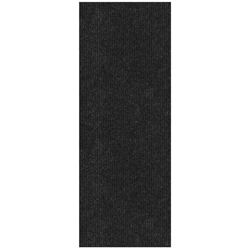 Ottomanson Solid Design Non-Slip Rubberback 3x10 Indoor/Outdoor Runner Rug for Hallway, Kitchen, Living Room, Garage, Patio, 2'7" x 9'10", Black Ottomanson