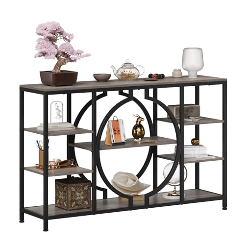 GiftGo 47" Industrial Console Tables for Entryway Rustic Sofa Table Behind Couch 4 Tier Wooden Shelves Entry Table with Storage for Foyer, Hallway, Front Door,Living Room (Retro Grey, 47") GiftGo