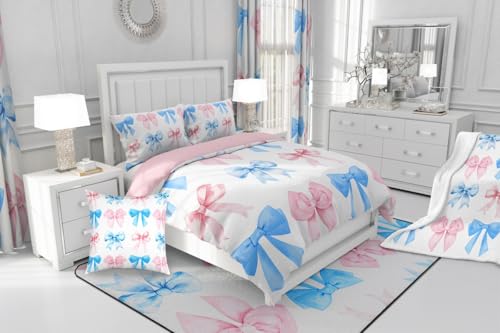 Erosebridal Rainbow Bows Comforter Set Twin,Pink Blue Kawaii Bowknot Bedding for Kids Girls,Watercolor Ribbon Bows Duvet Insert,Aesthetic Coquette Down Comforter Erosebridal
