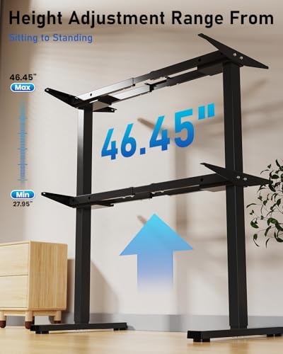Xyndyx 264 lbs Capacity Dual Motor Electric Standing Desk Frame, Height Adjustable Sit Stand up Desk Legs for 39.4” to 74.8” Desktop, Anti-Collision Function, Cable Tray, 2 Hooks, Black Frame Only Xyndyx