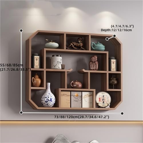 Solid Wood Tea Cup Holder, Wall Mounted Teapot Display Stand, Teaware Shelf Storage Rack, Curio Display Case for Collectibles and Succulents WoodArtSupply