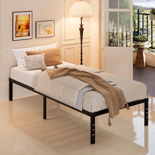 Maenizi Heavy Duty Twin Bed Frame No Box Spring Needed, 14 Inch Metal Platform Bed Frame Twin Support Up to 2500 lbs, Easy Assembly, Noise Free, Black Maenizi