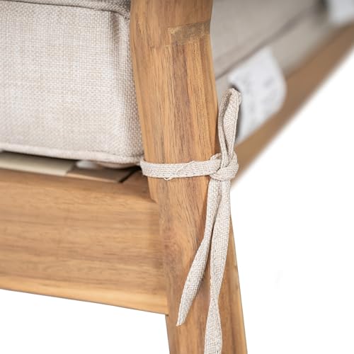 Christopher Knight Home Katarina Patio Acacia Wood Loveseat Furniture, Outdoor Loveseat Sofa with Comfy Fabric Cushions, 2-Seater Sofa with Handwoven Rope Backrest for Garden, Light Brown+Beige Christopher Knight Home