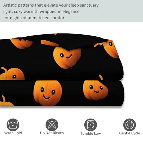 Aesthetic Duvet Cover Set Black - Single 3-Piece Double-Sided Printed Bedding with Minimalist Pumpkin Cartoon Design, Ultra-Soft Microfiber Quilt Cover with Zipper for a Calm Generic