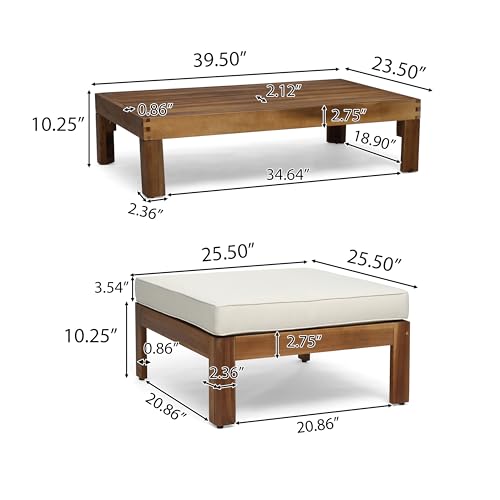 Christopher Knight Home Alice Outdoor 5 Piece Acacia Wood Sofa Set, Teak Finish, Beige Christopher Knight Home