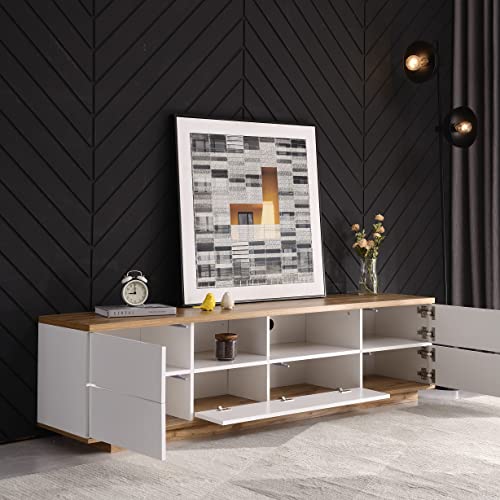 Merax Wood TV Stand Entertainment Center with Storage Cabinets & Open Shelves, Modern TV Console Table for TVs Up to 80” for Living Room Bedroom (White) Merax