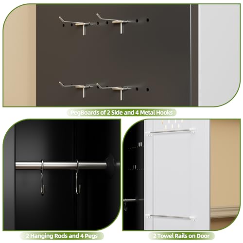 Aobabo 72" H Broom Closet Storage Cabinet, Lockable Metal Cleaning Storage Cabinet with Hooks for Home, Assembly Required Black Gray Aobabo
