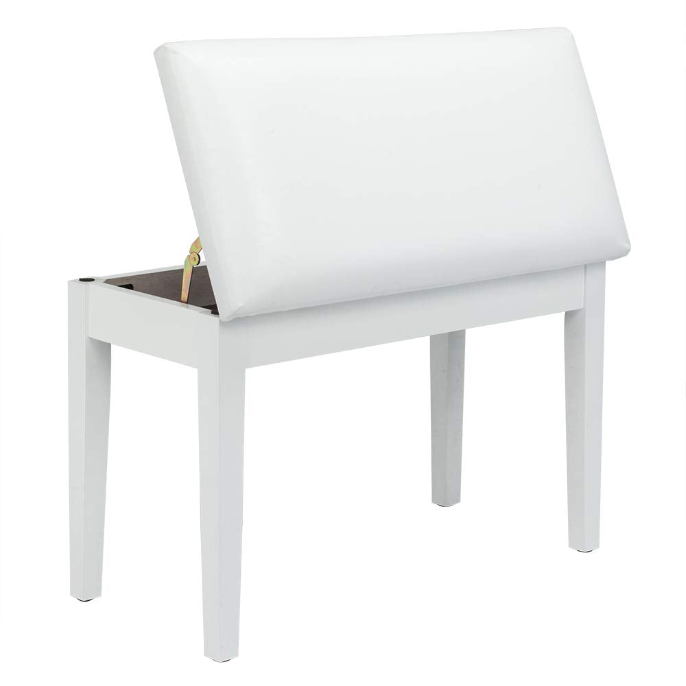 Bonnlo White Duet Piano Bench Wooden Keyboard Bench with Storage and Padded Cushion Bonnlo
