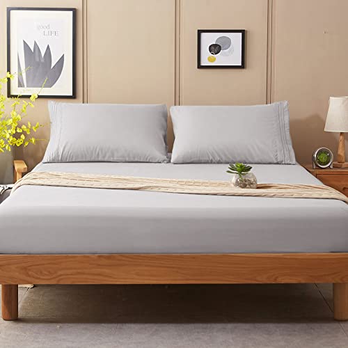 SONORO KATE Bed Sheet Set Super Soft Microfiber 1800 Thread Count Luxury Egyptian Sheets 18-Inch Deep Pocket Wrinkle and Hypoallergenic-4 Piece(King Grey) SONORO KATE