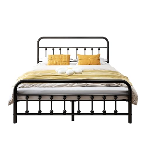 Vengarus Metal Bed Frame,Full Size Bed Frame with Headboard,Structurally Stable, Heavy Duty Steel Slat Supported,Under Bed Storage,No Box Spring Needed,14 Inch,Black Vengarus