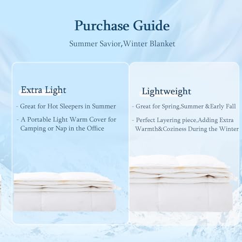 Globon Summer Down ComforterBlanket Queen Size, Extra Lightweight Duvet Insert for Hot Sleepers, Noiseless & Extra Soft,90x90 inches,10 Ounce Fill Weight, White Globon