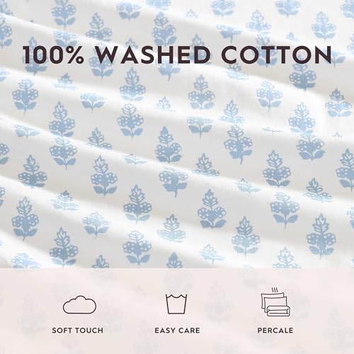 Laura Ashley - Twin Sheet Set, Crisp & Cool Cotton Percale Bedding with Deep Pockets, Lightweight for Year Round Comfort, Bed Sheets with Matching Pillowcase (Francesca Blue) Laura Ashley