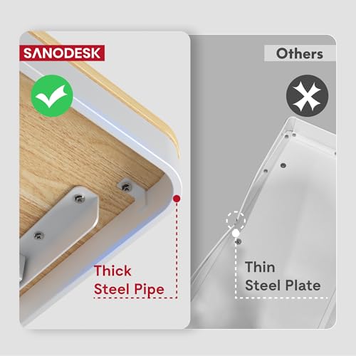 Standing Desk with Drawer, Electric Height Adjustable Home Office Desk with Storage & USB Ports, 55 inch Maple Wood Tabletop/White Frame SANODESK