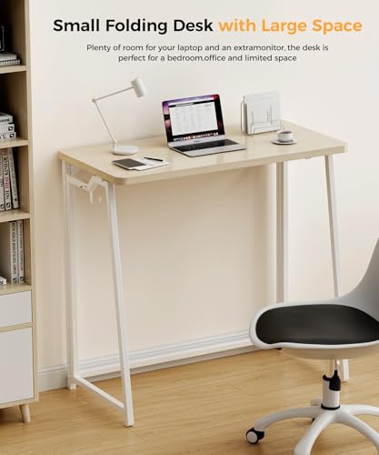 POLWKZU Folding Desk Small Foldable Desk for Small Space, 31.5 Inches Writing Computer Desks in Study, Home Office Foldable Office Desks for Bedroom, Oak POLWKZU