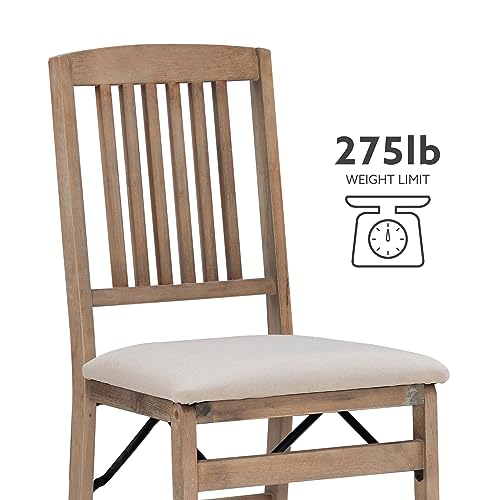 Linon Keira Wooden Folding Chair Upholstered Seat and Mission Back Set of 2, Dining Height, Rustic Natural & Beige Linon