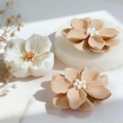 2PCS 3D Flower Silicone Candle Molds,Camellia Silicone Poppy Flower Mold for DIY Epoxy Crafts Handmade Soap Aromatherapy Gypsum Polymer Clay Crafts Fondant Mold
