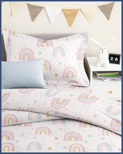 Kids Duvet Cover Set Twin/Twin XL Size - 2 Piece Rainbow Microfiber Duvet Cover Set & Pillow Sham w/Zipper Closure & Ties - Easy-Care - Super Soft & Cozy Bedding Set for Kids, Boys, Girls and Teens CGK Unlimited