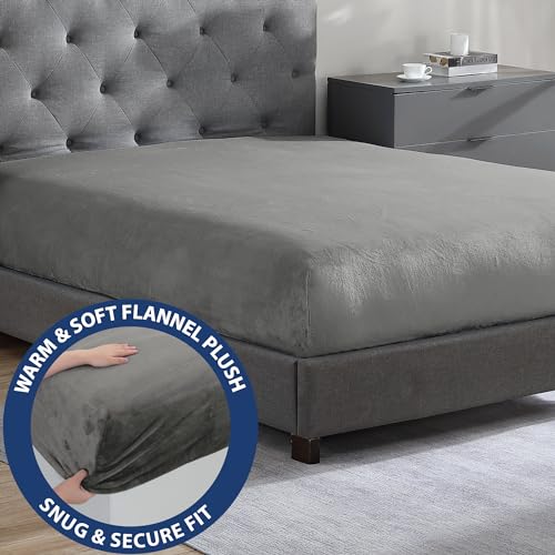 Cathay Home Full Plush Fur Fitted Sheet - Ultra Soft & Thick Plush Fur - All Season Cozy Warmth - 12" Deep Pocket Fitted Sheet Only (Full, Grey) Cathay Home