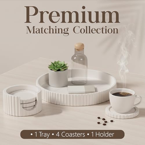 Decorative Coffee Table Ottoman Tray with Coasters | Modern Neutral Home Decor Accent | Console Table Decor | Kitchen Table Centrepiece | Luxury Apartment Decor | Decorative Centerpieces for Tables GA Collective