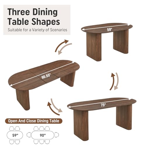 SIZOTA 59" to 91" Extendable Dining Table Set for 4-8, Oval Kitchen Table with MDF Faux Wood Tabletop and 8 Upholstered Solid Wooden Chairs, Space-Saving Kitchen & Dining Room Furniture (Walnut) SIZOTA