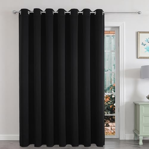 Joydeco Blackout Patio Sliding Door Curtains 84 Inches Long, Grommet Privacy Room Divider Curtains, Extra Wide Thermal Blackout Drapes for Bedroom Living Room (Black, 100Wx84L, 1 Panel) Joydeco