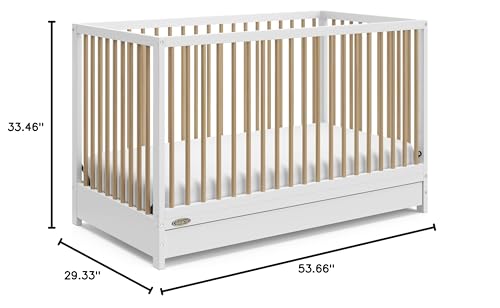 Graco Teddi 5-in-1 Convertible Crib with Drawer (White with Driftwood) – GREENGUARD Gold Certified, Crib with Drawer Combo, Full-Size Nursery Storage Drawer, Converts to Toddler Bed Graco