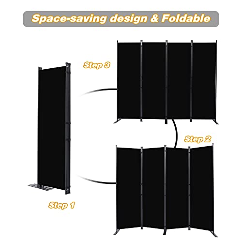 CHOSENM Room Divider, 4 Panel Folding Privacy Screens with Wider Feet, 6 Ft Portable Room Partition for Room Separator, Room Divider Panel 88" W X 71" H, Partition Room Dividers Freestanding,Black CHOSENM