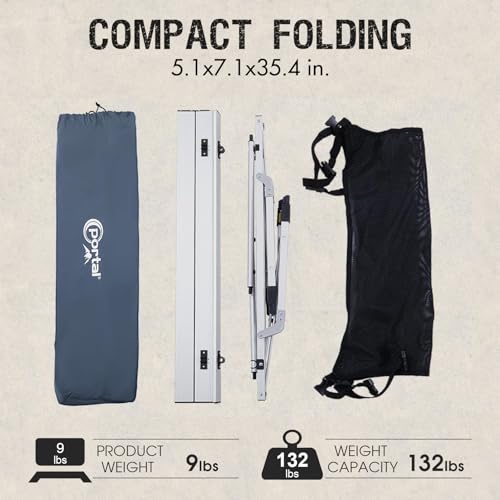 PORTAL Outdoor Folding Portable Picnic Camping Table with Adjustable Height Aluminum Roll Up Table Top Mesh Layer, Silver PORTAL