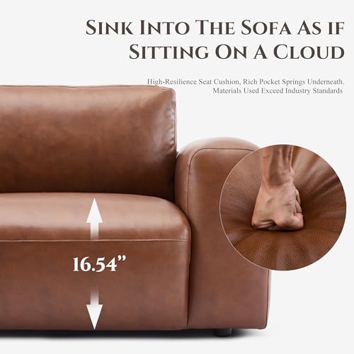 COLAMY 95" Oversized PU Leather Sofa, Comfy Sofa Couch with Extra Deep Seats, Wide Arm, Down Filled 3-Seater Modern Sofa for Living Room, Apartment Lounge-Auburn COLAMY