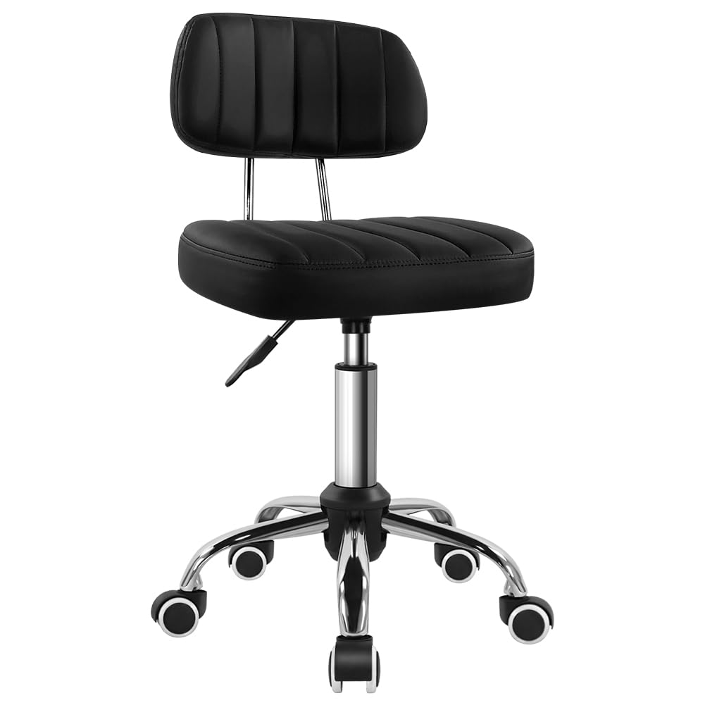 BFTOU Black Square Swivel Stool with Wheel for Work SPA Shop Massage Height-Adjustable and Cost-Effective Rolling Stool Chair with Back BFTOU
