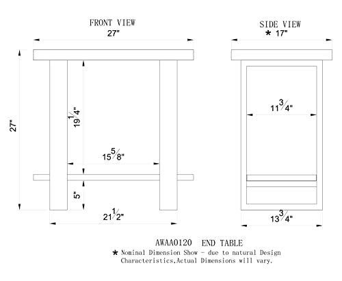 Alaterre Furniture Alpine Live Edge Solid Wood End Table, Natural 17 in x 27 in x 27 in Alaterre Furniture