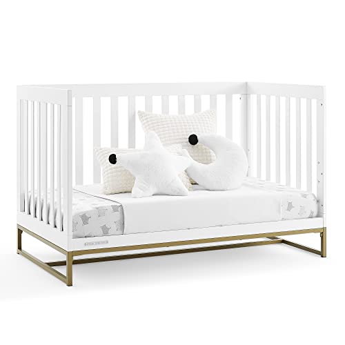 Delta Children Jade 4-in-1 Convertible Crib - Greenguard Gold Certified, Bianca White/Bronze Delta Children