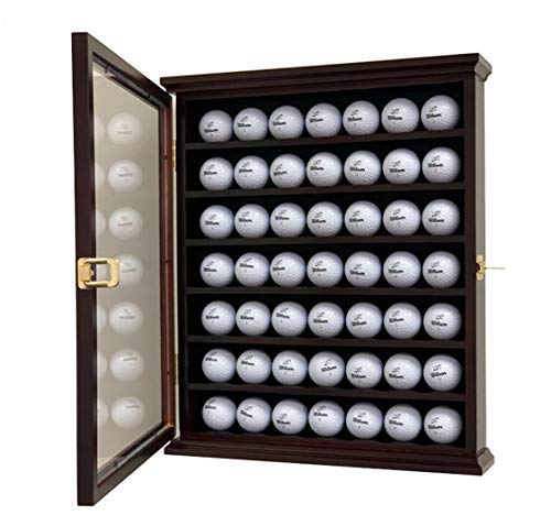 DECOMIL - Solid Wood Golf Ball Display Case Cabinet Wall Rack Holder UV Protection Lockable (Cherry, 49 Golf Ball) DECOMIL