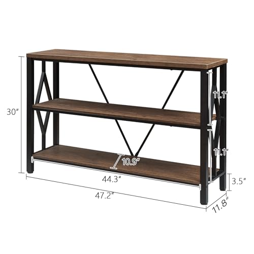 HOMISSUE Sofa Console Table, Rustic Console Table with 3-Tier Storage, Engineered Wood Sofa Tables with Open Shelves, Heavy Duty Entryway Tables for Living Room, Hallway (47 Inch, Rustic Brown) HOMISSUE