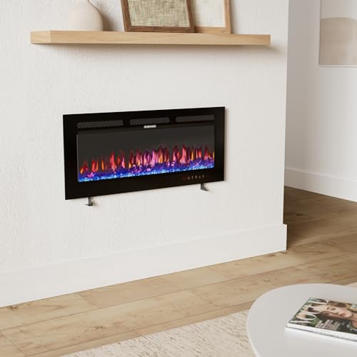Home4me 36" Electric Fireplace, Wall Mounted and Recessed Fireplace Heater, 750/1500W Freestanding Electric Fireplaces, Adjustable Flame Color, Touch Screen, Timer, Low Noise Home4me