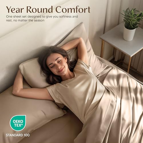 Utopia Bedding Queen Size Sheet Set – 4 Piece Bed Sheets, Soft and Breathable Microfiber, Includes 1 Fitted Sheet, 1 Flat Sheet and 2 Pillowcases – Oeko Tex (Beige) Utopia Bedding