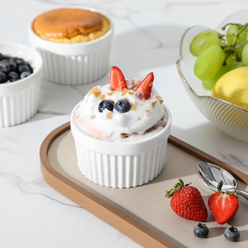 MALACASA Ramekins 6 oz Oven Safe, Porcelain Creme Brulee Ramekins Pudding Custard Cups Small Ceramic Souffle Dishes Ramakan Ramiken Ramicans Baking Bowls Set of 6, White, Series RAMEKIN-DISH MALACASA