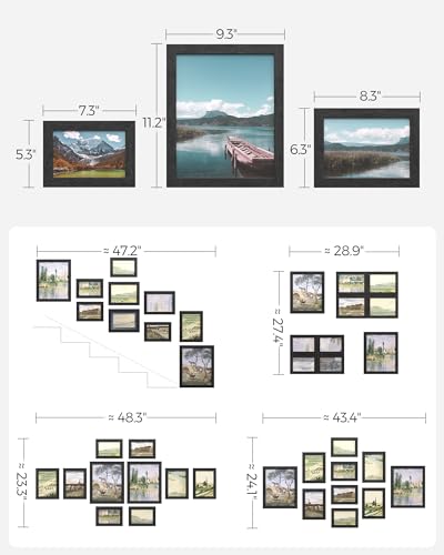 SONGMICS Picture Frames, 10 Pack Collage Picture Frames with Two 8x10, Four 5x7, Four 4x6, Photo Frame Set for Wall Gallery Decor, Hanging or Tabletop Display, Clear Glass Front, Ink Black SONGMICS